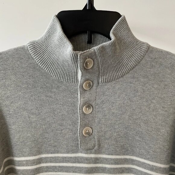 Tasso Elba Men’s Gray Regular Fit Mock Neck Button Cotton Knit Sweater Size M - Picture 4 of 7